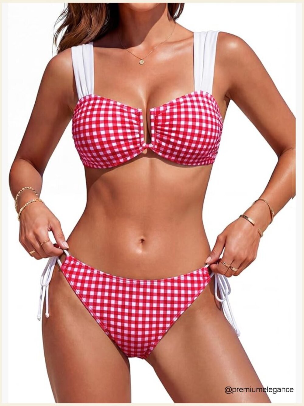 Bandeau High Waist Bikini Set Adjustable Straps Padded Removable Cups